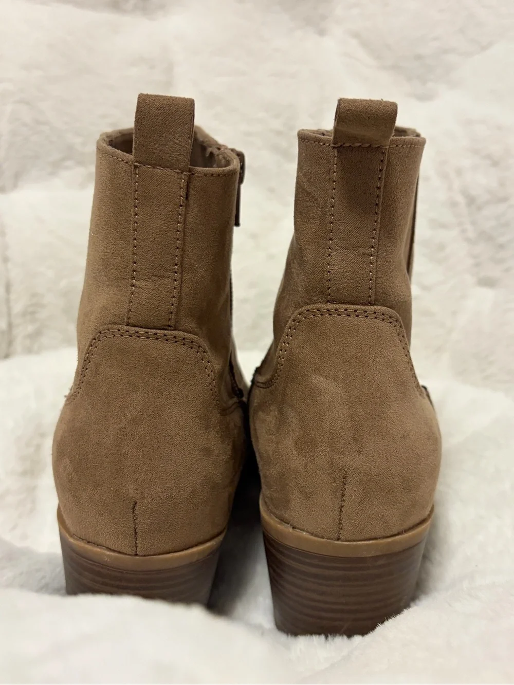 Old Navy Women's Mocha Latte Suede Ankle Boots - Classic Zip Western Style